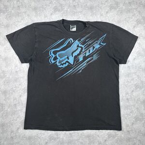 Y2K Fox Racing Mens Black Blue T-Shirt Size large Faded